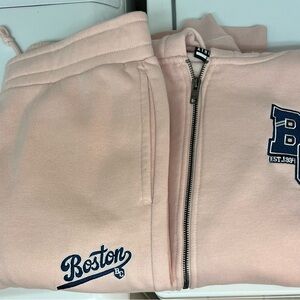 Hoodies Brand jog set. Large full zip hoodie, Medium pants. Light Pink Boston